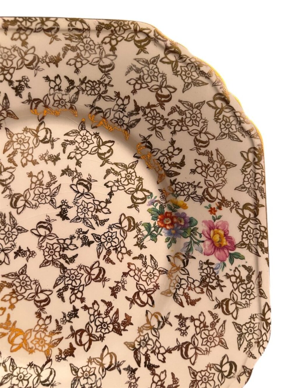 Lord Nelson Ware Floral Plate 9 1/8" Floral Gold Trim Square England Porcelain - Picture 3 of 7